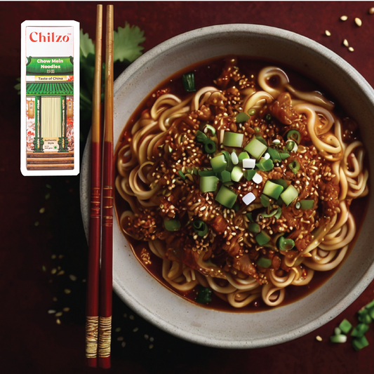 Dan Dan noodles recipe made with Chilli Oil, Sichuan peppercorns, sesame seeds & scallions. 