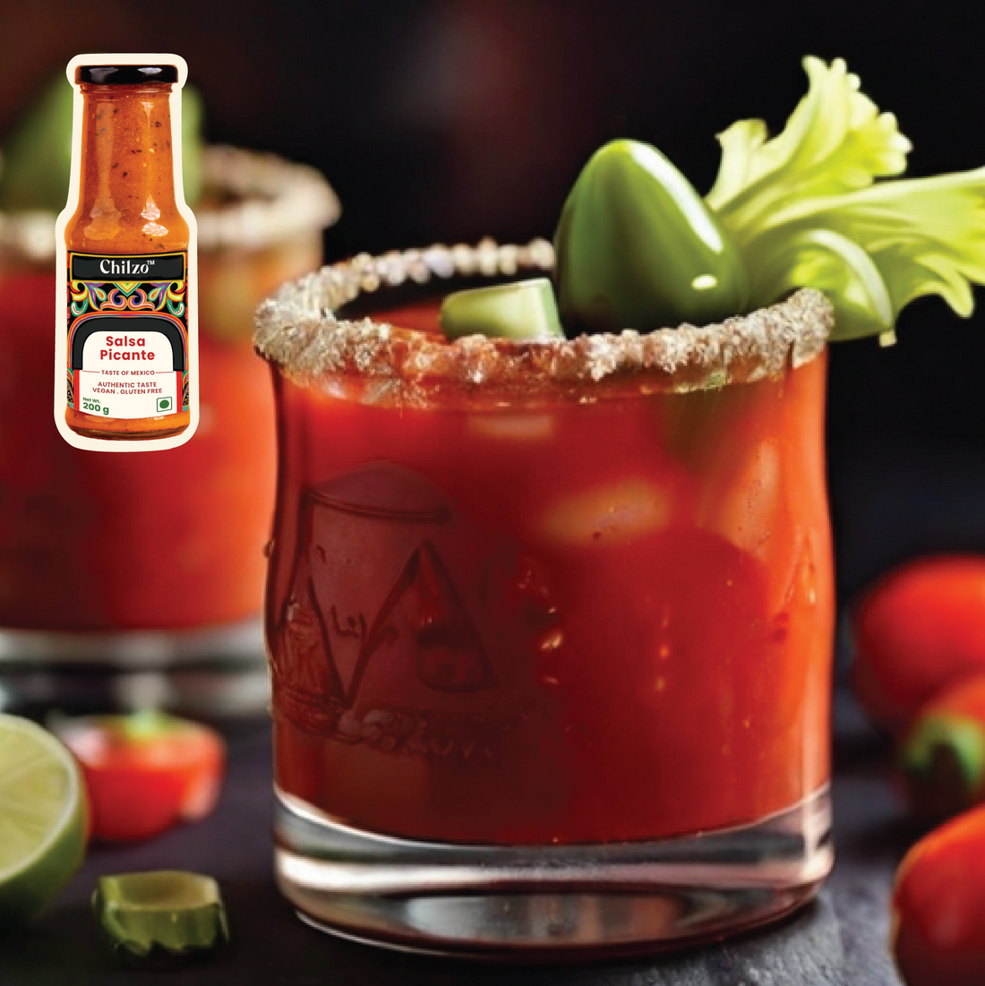 Salsa Picante Bloody Mary: a spicy twist on the classic brunch cocktail, made with salsa picante, tomato juice, and lime juice.