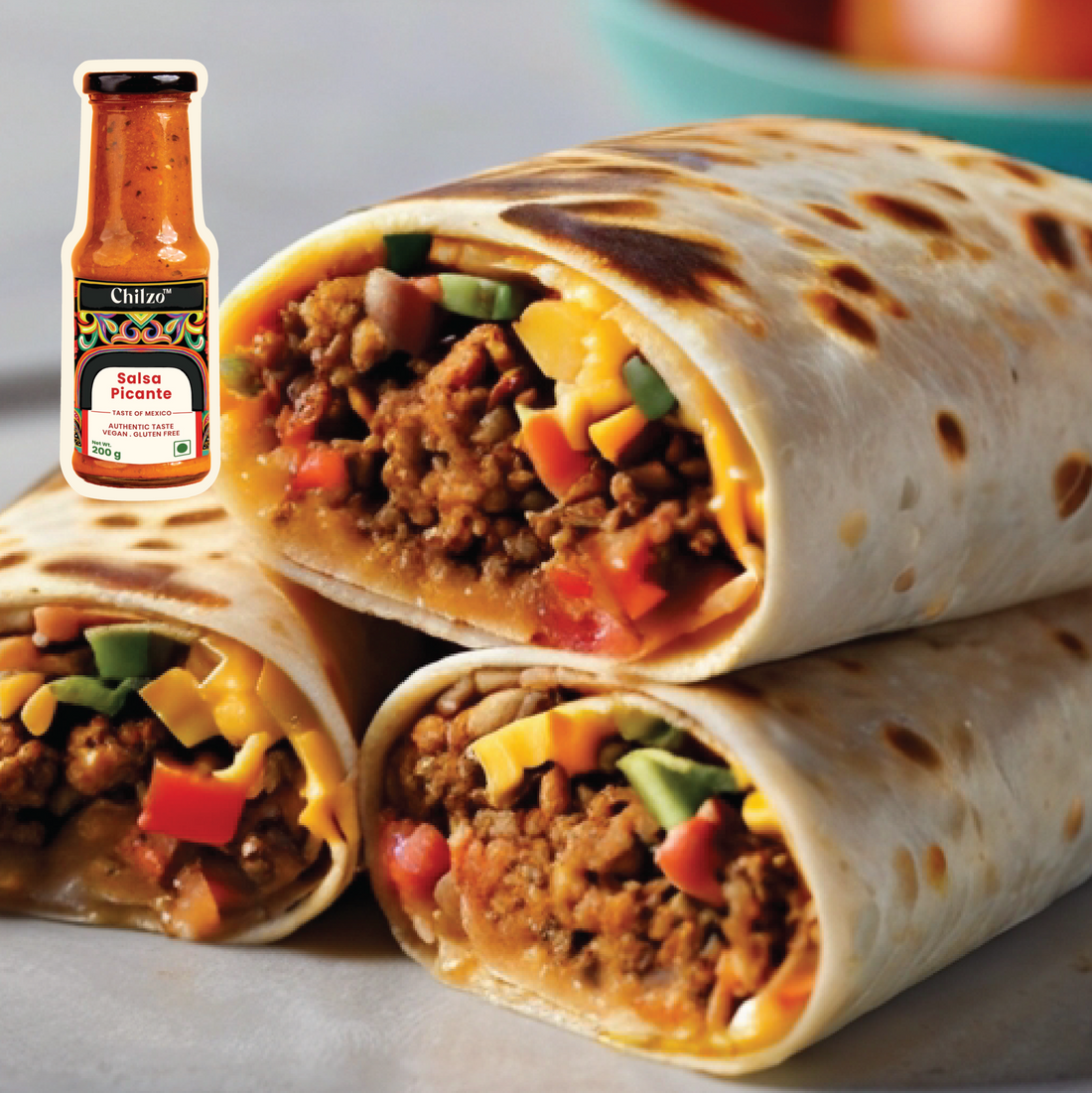  Salsa Picante burritos recipe with Chilzo’s Salsa Picante sauce, tofu, onions & beans. 