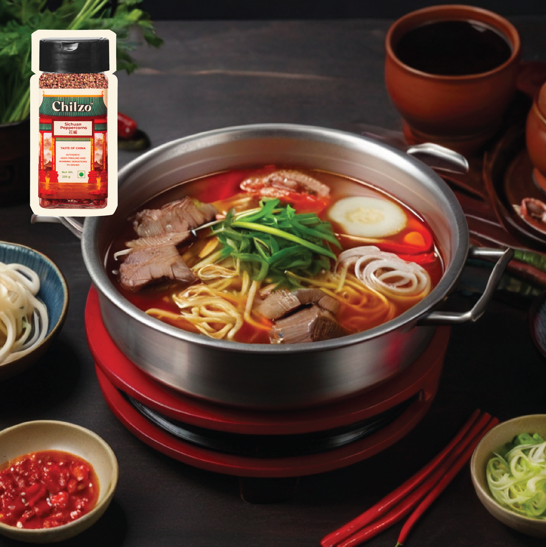 Spicy and flavourful mala Sichuan hot pot recipe made at home with Chilzo's Sichuan Peppercorns.