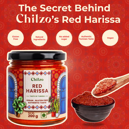 Chilzo Red Harissa Sauce | Gluten-Free | Vegan | North African Chili Paste