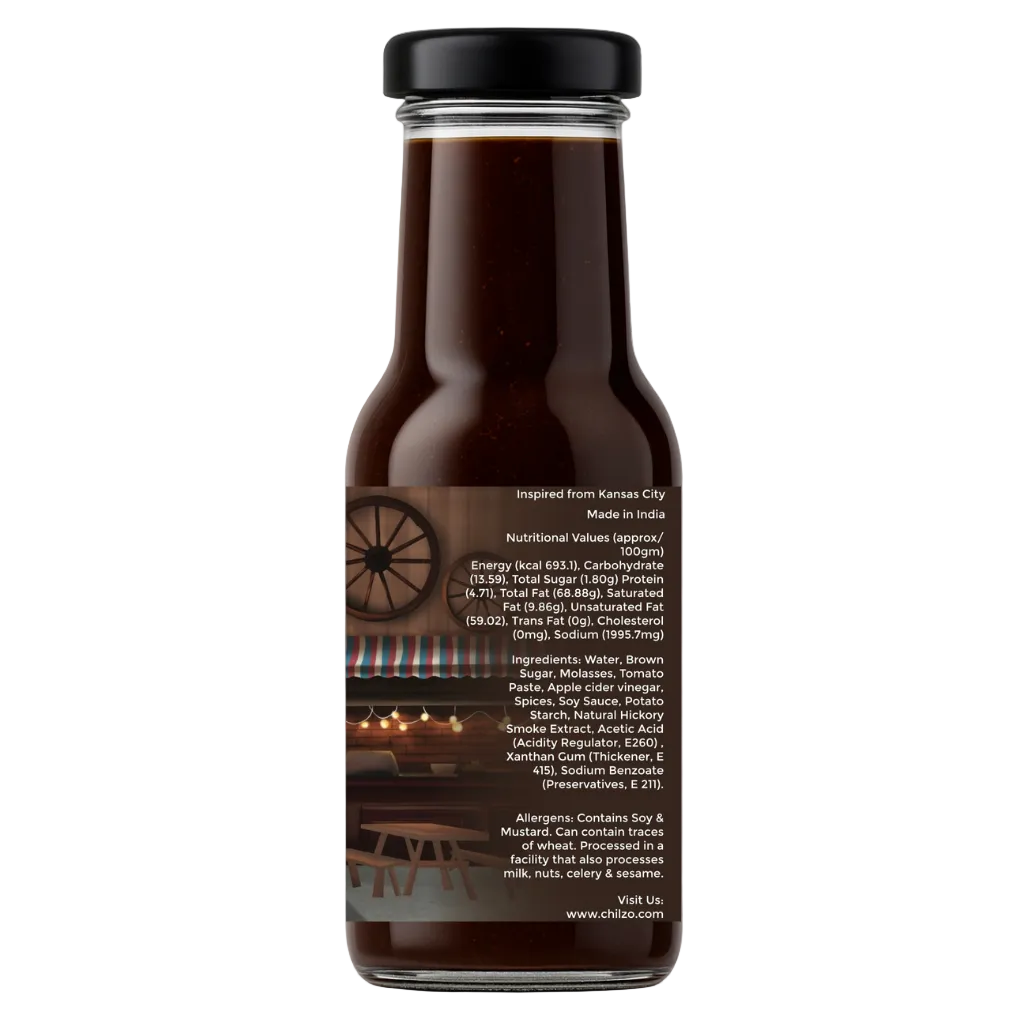 Chilzo Barbecue Sauce- 200 gm |Classic Smoky BBQ Sauce | Brown Sugar Sweetness & Natural Hickory Smoke