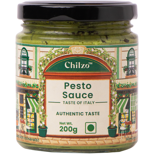 CHILZO Pesto Sauce- (200g) | Made with Parmesan Cheese| Fresh Basil, Walnuts and Cashew | Made with Olive Oil