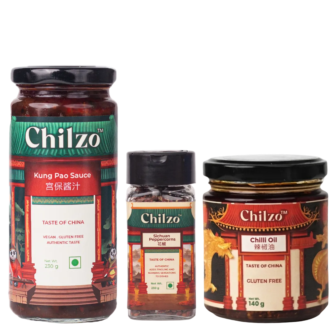 Chilzo Sichuan Spice Trio (Chili Oil, Kung Pao Sauce, Sichuan Peppercorns)