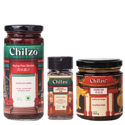 Chilzo Sichuan Spice Trio (Chili Oil, Kung Pao Sauce, Sichuan Peppercorns)