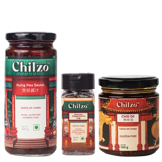 Chilzo Sichuan Spice Trio (Chili Oil, Kung Pao Sauce, Sichuan Peppercorns)